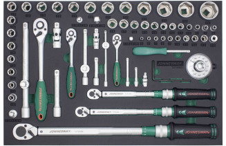 Zestaw nasadek 1/4" 3/8" 1/2" oraz kluczy dynamometrycznych 2-200Nm 66szt. narzędzi we wkładce EVA